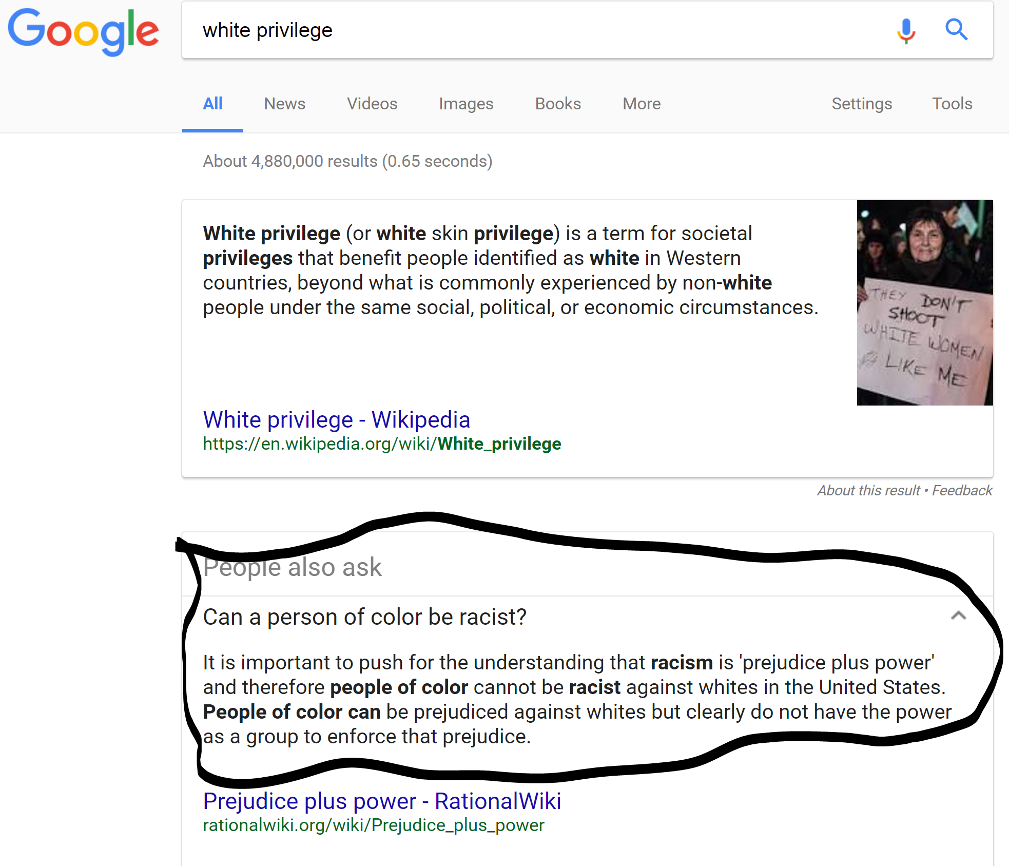 google and rational wiki says that coloured people cannot be racist to white people