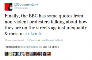 tweet about bbc news on riots 2